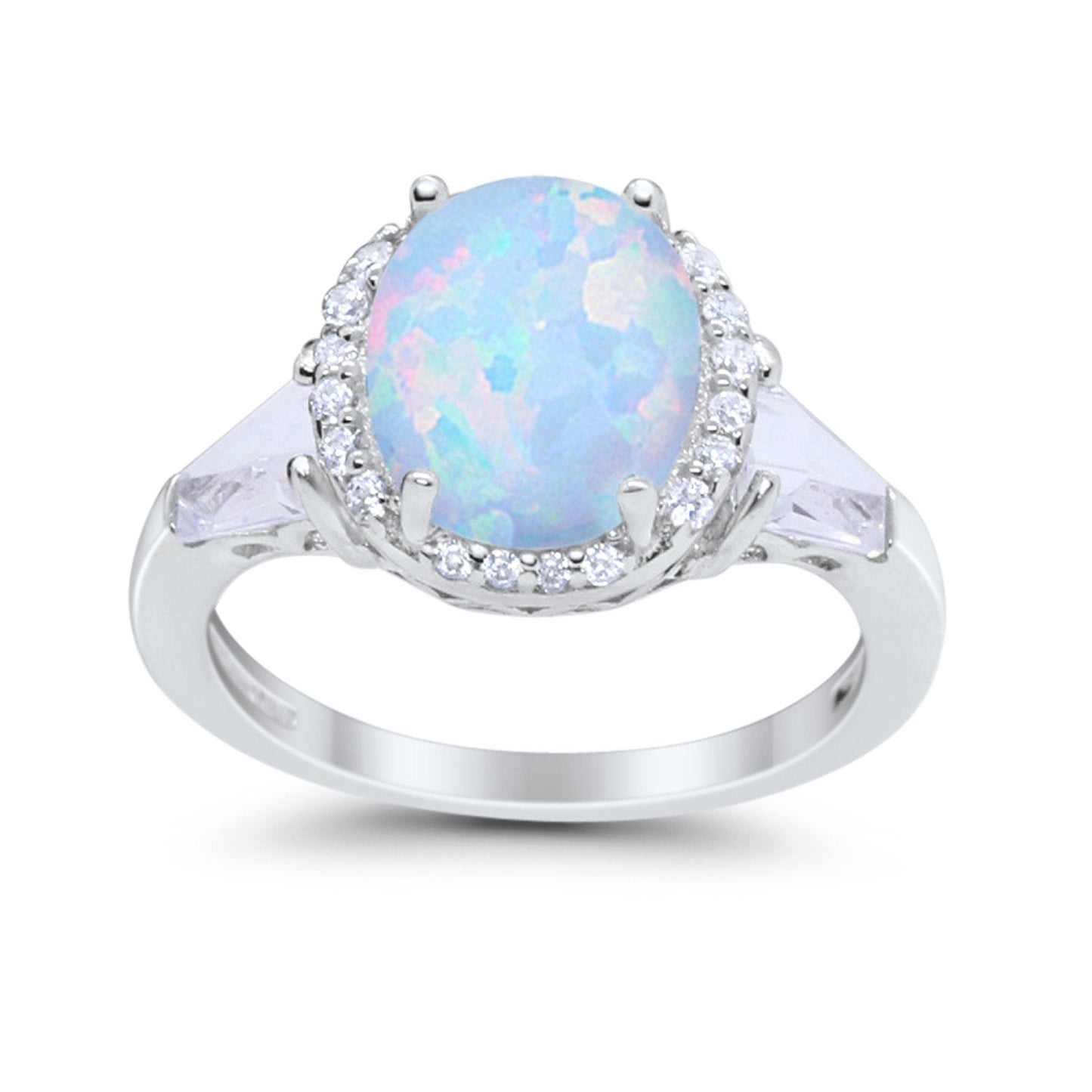 Oval Round Baguette Lab Created White Opal Wedding Ring