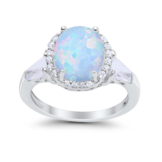 Oval Round Baguette Lab Created White Opal Wedding Ring