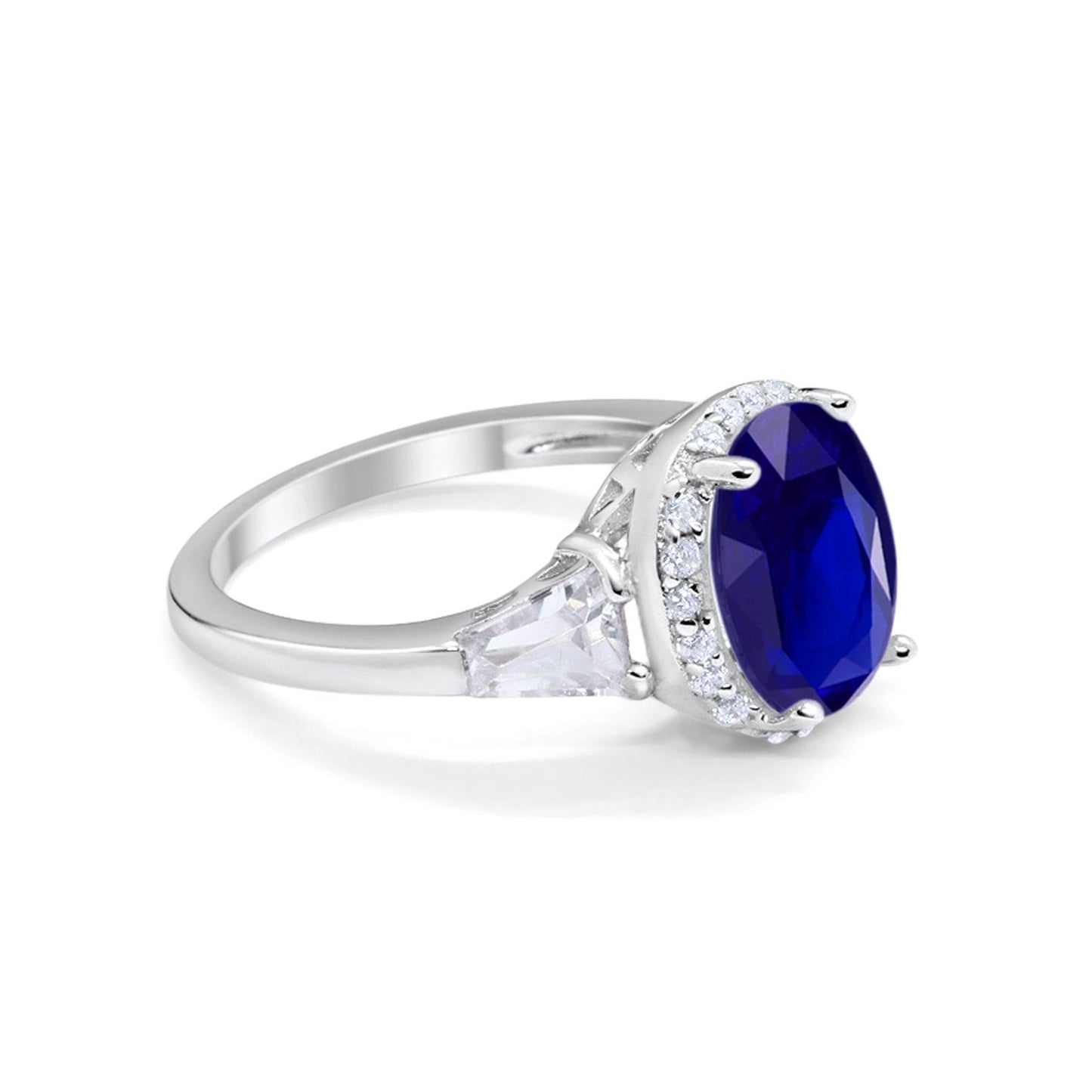 Oval Baguette Round Simulated Blue Sapphire CZ Wedding Engagement Ring