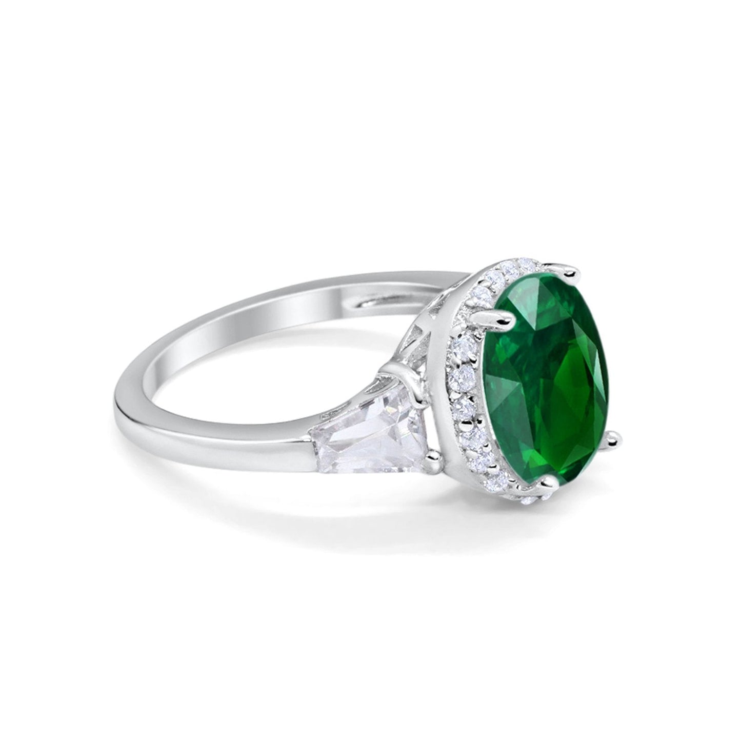 Oval Baguette Round Simulated Green Emerald CZ  Wedding Engagement Ring