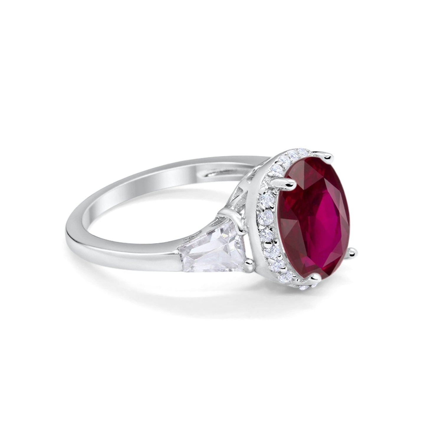 Oval Baguette Round Simulated Ruby CZ Wedding Engagement Ring