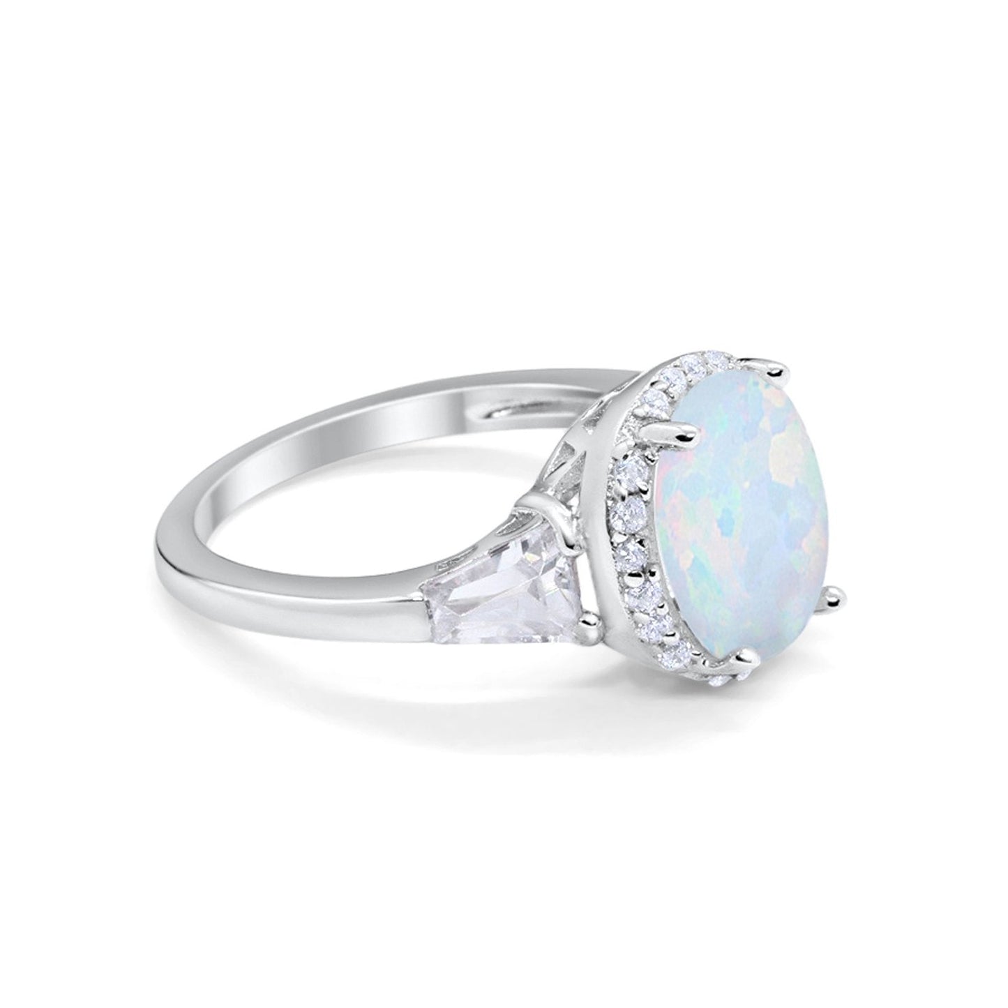 Oval Round Baguette Lab Created White Opal Wedding Ring