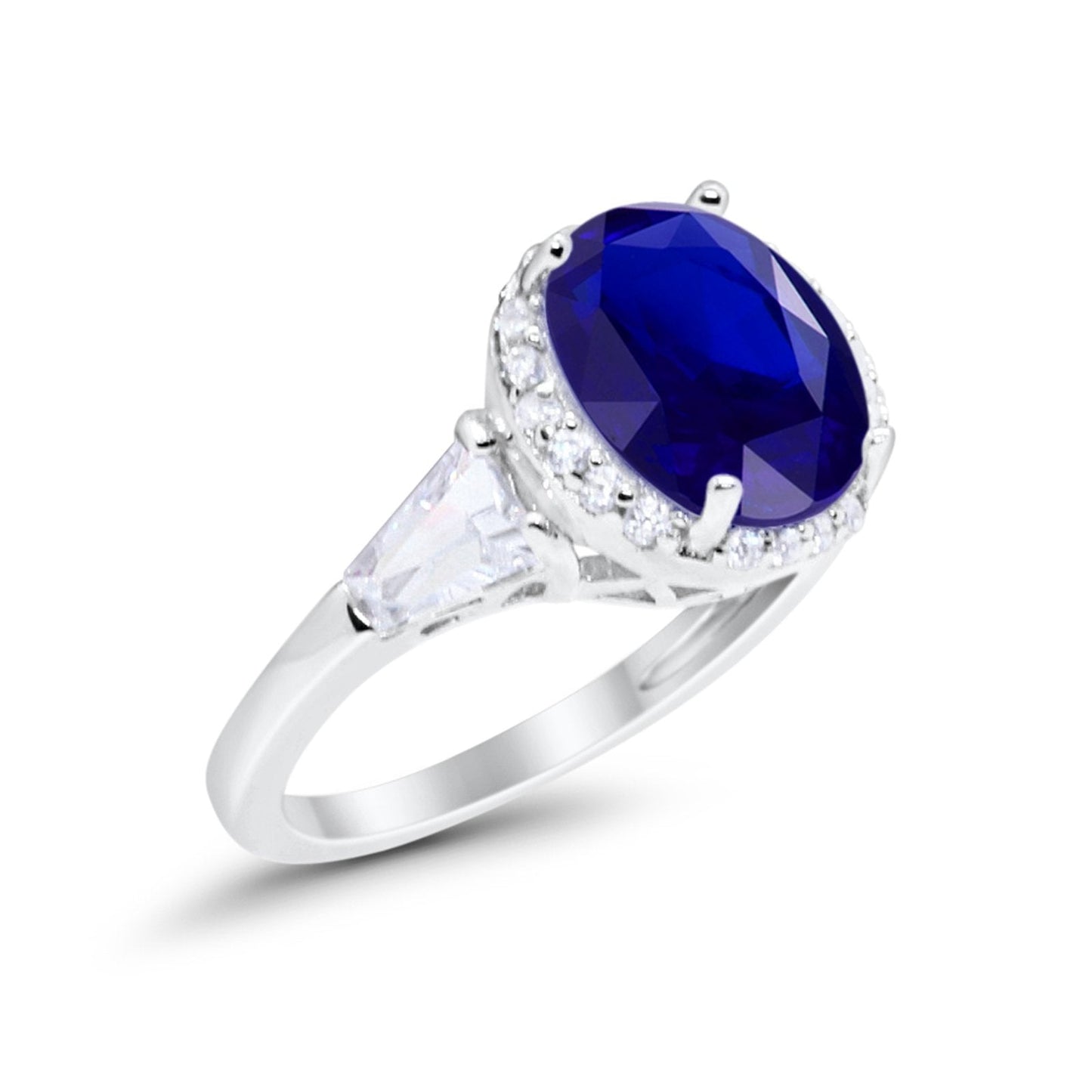 Oval Baguette Round Simulated Blue Sapphire CZ Wedding Engagement Ring