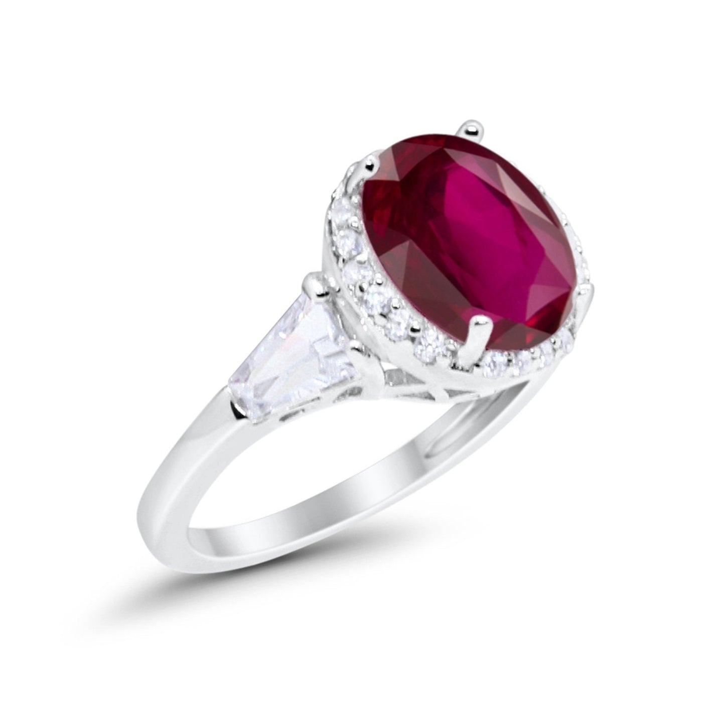 Oval Baguette Round Simulated Ruby CZ Wedding Engagement Ring