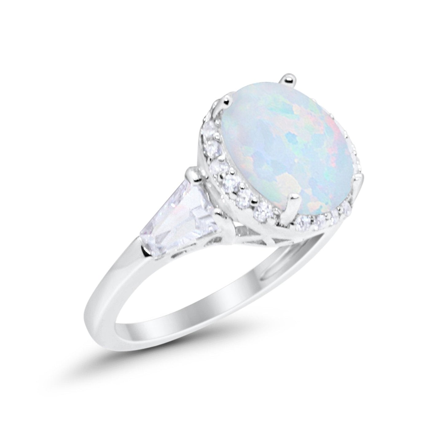 Oval Round Baguette Lab Created White Opal Wedding Ring