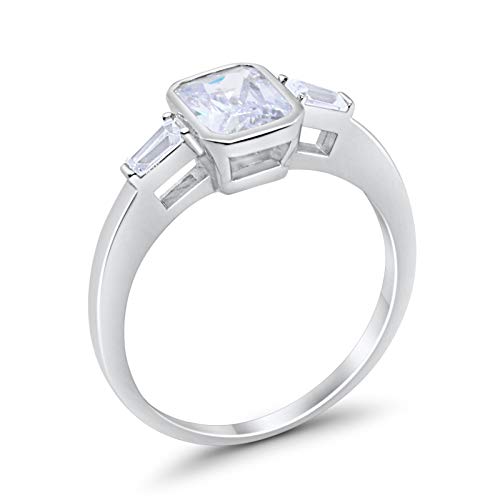 3-Stone Baguette Engagement Ring Simulated Cubic Zirconia