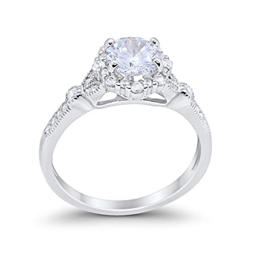 Floral Art Deco Engagement Ring Simulated Cubic Zirconia=