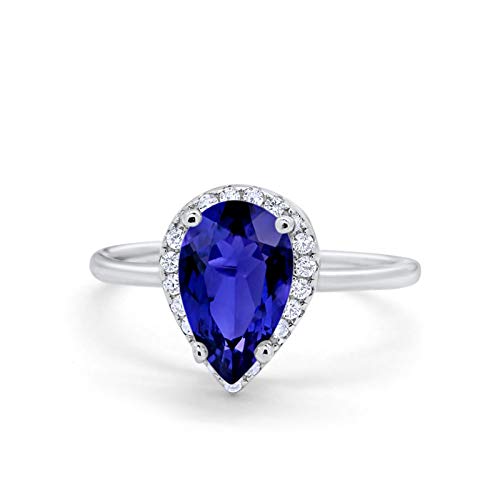 Teardrop Pear Simulated Blue Sapphire CZ Wedding Ring