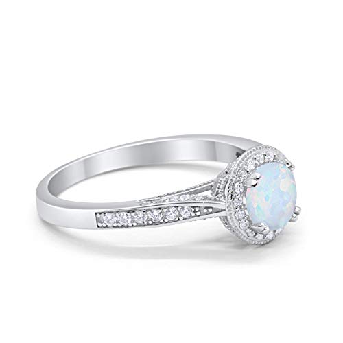 Halo Engagement Promise Ring Round Lab Created White Opal