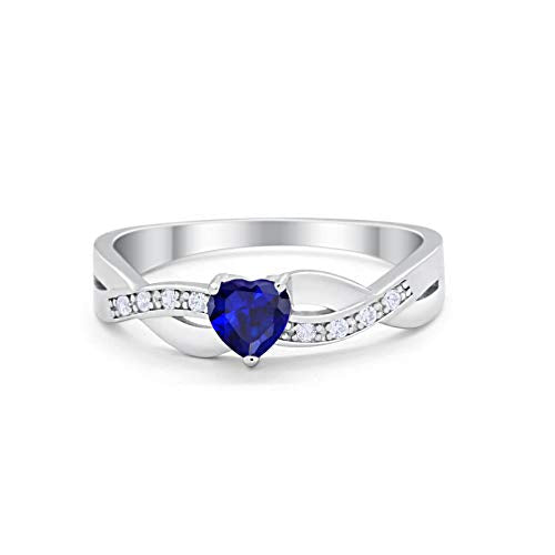 Accent Heart Shape Wedding Ring Simulated Blue Sapphire CZ