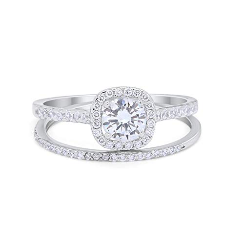 Two Piece Halo Bridal Simulated Cubic Zirconia Wedding Ring