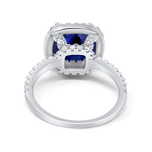 Halo Cushion Engagement Ring Simulated Blue Sapphire CZ