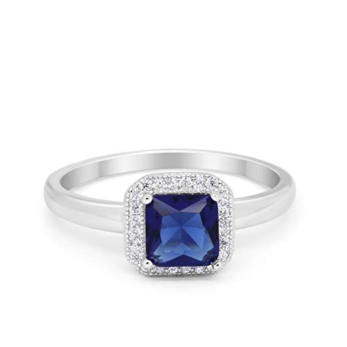 Classic Wedding Ring Princess Cut Simulated Blue Sapphire CZ