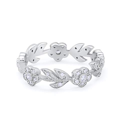 Leaf Design Ring Round Eternity Simulated Cubic Zirconia