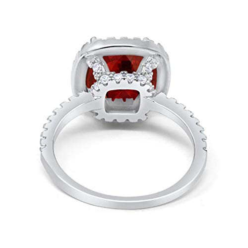 Halo Engagement Ring Accent Cushion Simulated Garnet CZ