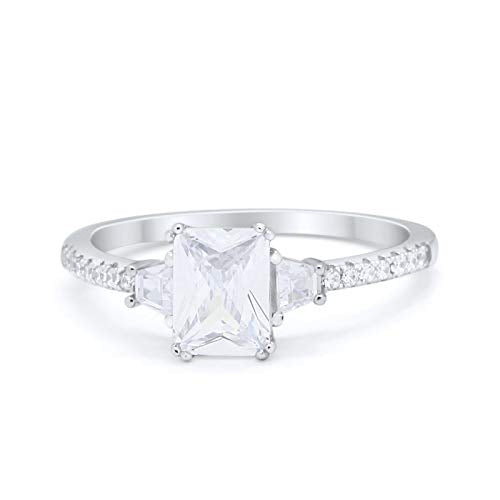 Emerald Cut Three Stone Wedding Ring Simulated CZ