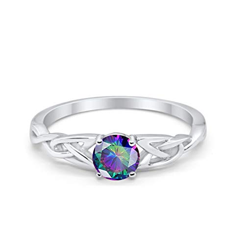 Celtic Trinity Wedding Promise Ring Simulated Rainbow CZ