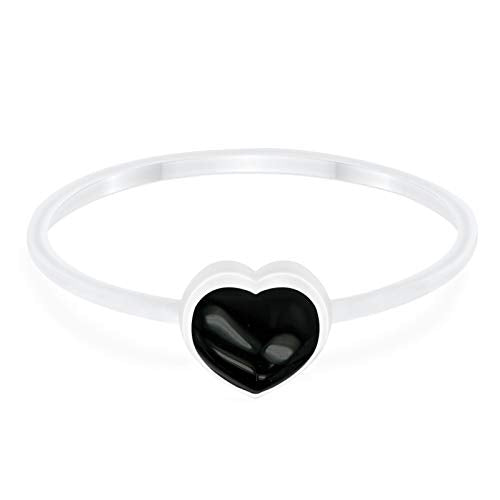 Petite Dainty Solitaire Heart Simulated Black Onyx Promise Ring