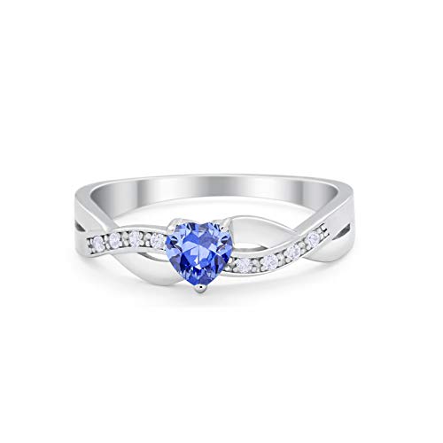 Accent Heart Shape Wedding Ring Simulated Tanzanite CZ