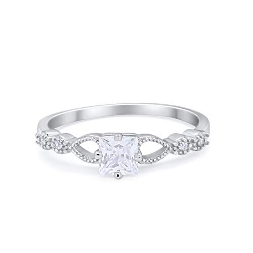 Petite Dainty Princess Cut Wedding Ring Simulated CZ