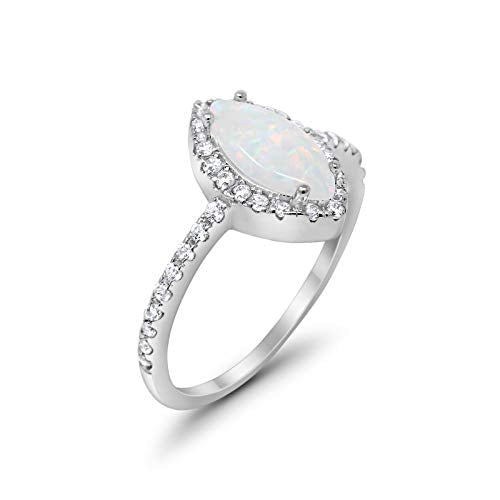 Fashion Marquise Created White Opal Engagement Ring