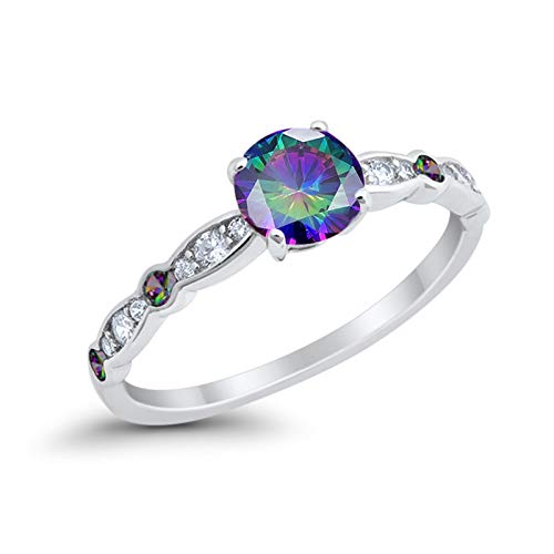 Art Deco Round Simulated Rainbow Cubic Zirconia Wedding Ring