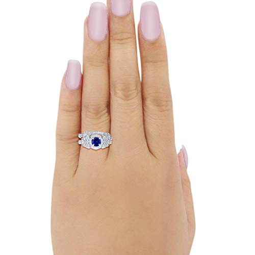 Art Deco Vintage Style Bridal Ring Piece Simulated Blue Sapphire CZ