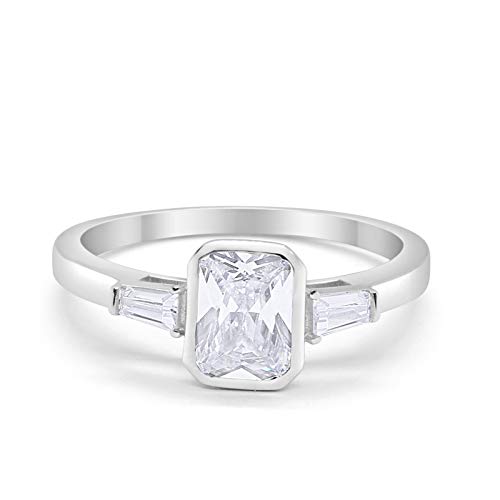 3-Stone Baguette Engagement Ring Simulated Cubic Zirconia