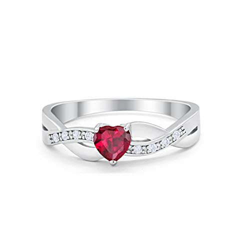 Accent Heart Shape Wedding Ring Simulated Ruby CZ