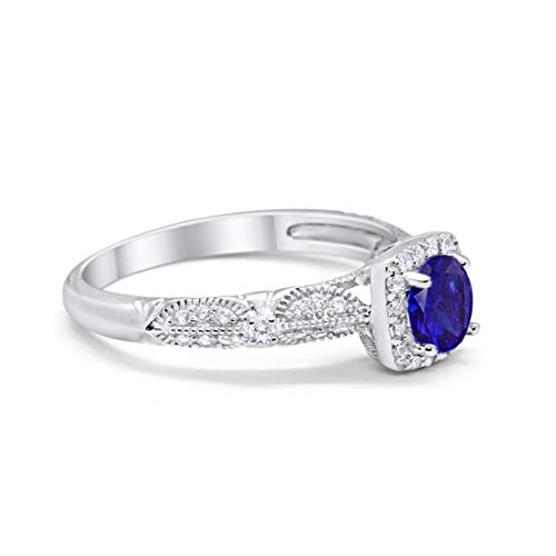 Halo Engagement Bridal Ring Simulated Blue Sapphire CZ