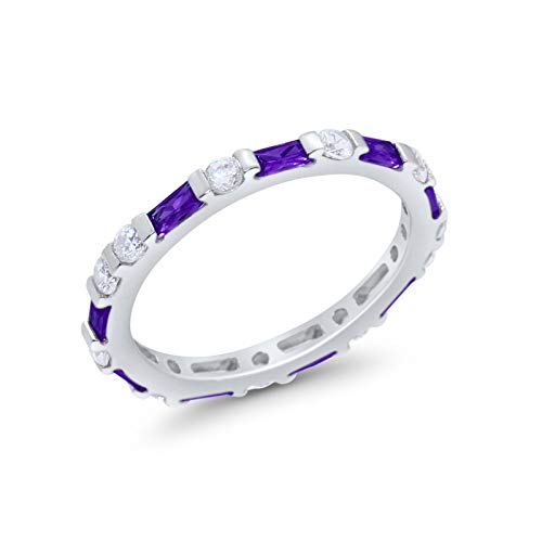 Art Deco Stackable Baguette Simulated Amethyst Cubic Zirconia Wedding Ring