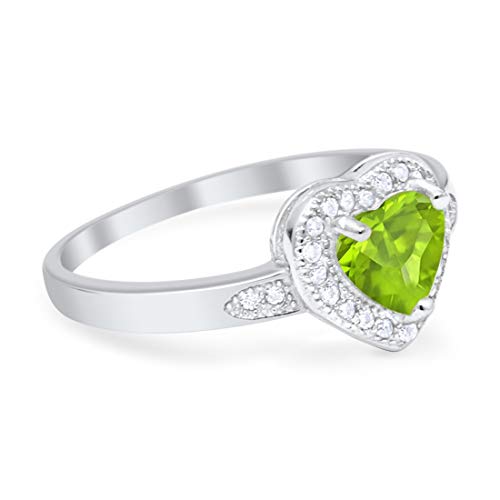 Halo Heart Round Simulated Peridot CZ Promise Ring