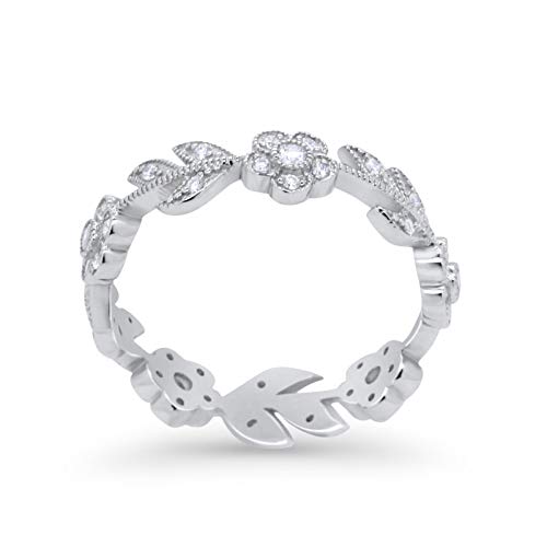 Leaf Design Ring Round Eternity Simulated Cubic Zirconia