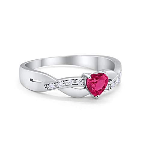 Accent Heart Shape Wedding Ring Simulated Ruby CZ