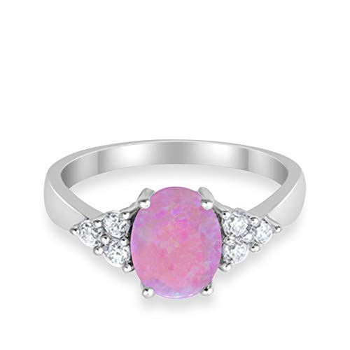 Accent Wedding Ring Oval Lab Created Pink Opal