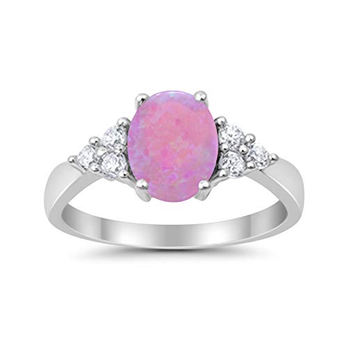 Accent Wedding Ring Oval Lab Created Pink Opal