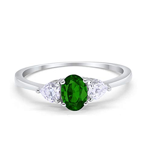 3-Stone Fashion Oval Simulated Green Emerald Cubic Zirconia Promise Ring