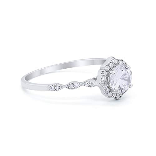 Art Deco Engagement Ring Round Simulated CZ