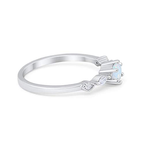 Petite Dainty Engagement Ring Marquise Lab Created White Opal