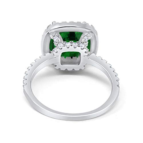 Halo Engagement Ring Accent Cushion Simulated Green Emerald CZ