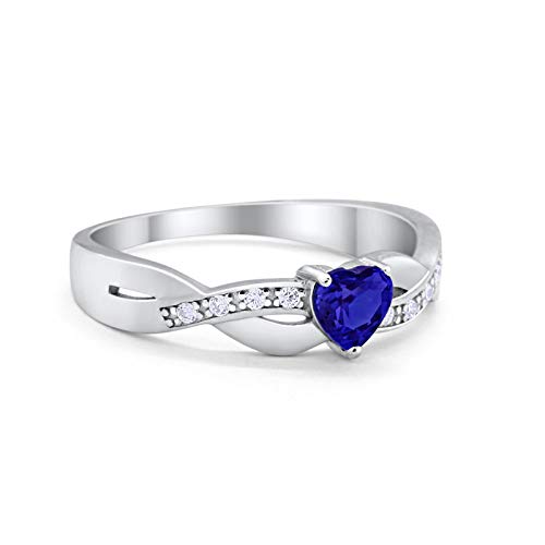 Accent Heart Shape Wedding Ring Simulated Blue Sapphire CZ