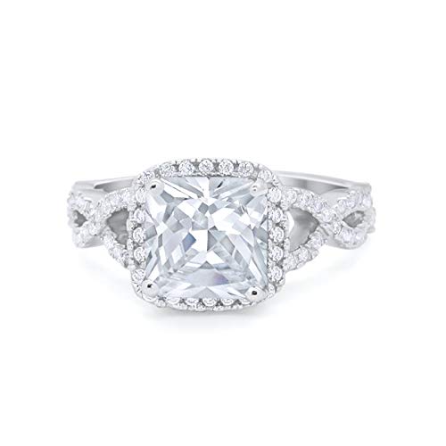 Cushion Cut Round Halo CZ Bridal Ring