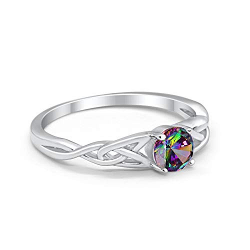 Celtic Trinity Wedding Promise Ring Simulated Rainbow CZ