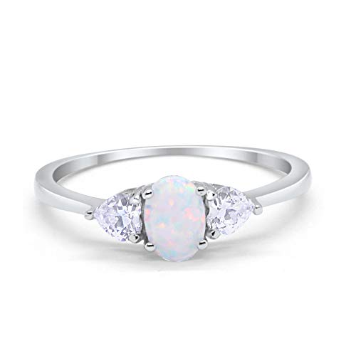 Oval Lab Created White Opal 3-Stone Fashion Promise Ring