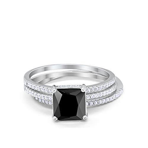 Cushion Cut Engagement Bridal Ring Simulated Black CZ