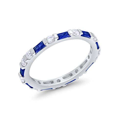 Art Deco Baguette Simulated Blue Sapphire Cubic Zirconia Wedding Ring