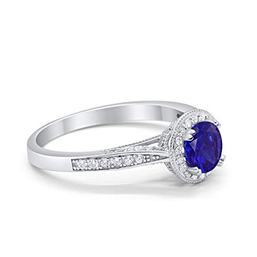 Halo Engagement Promise Ring Round Simulated Blue Sapphire CZ