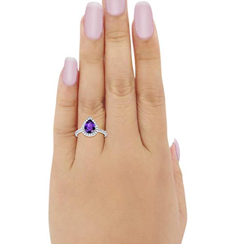 Halo Teardrop Bridal Filigree Ring Simulated Amethyst CZ