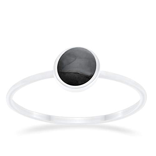 Petite Dainty Ring Round Simulated Black Onyx