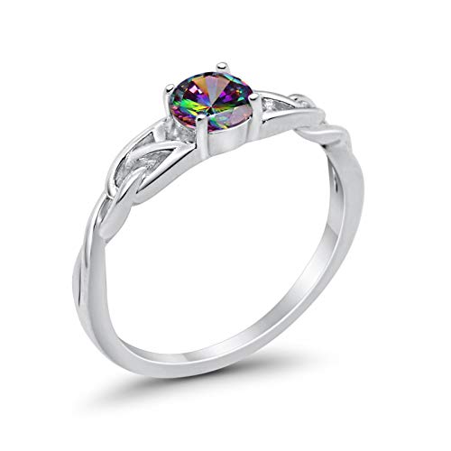 Celtic Trinity Wedding Promise Ring Simulated Rainbow CZ